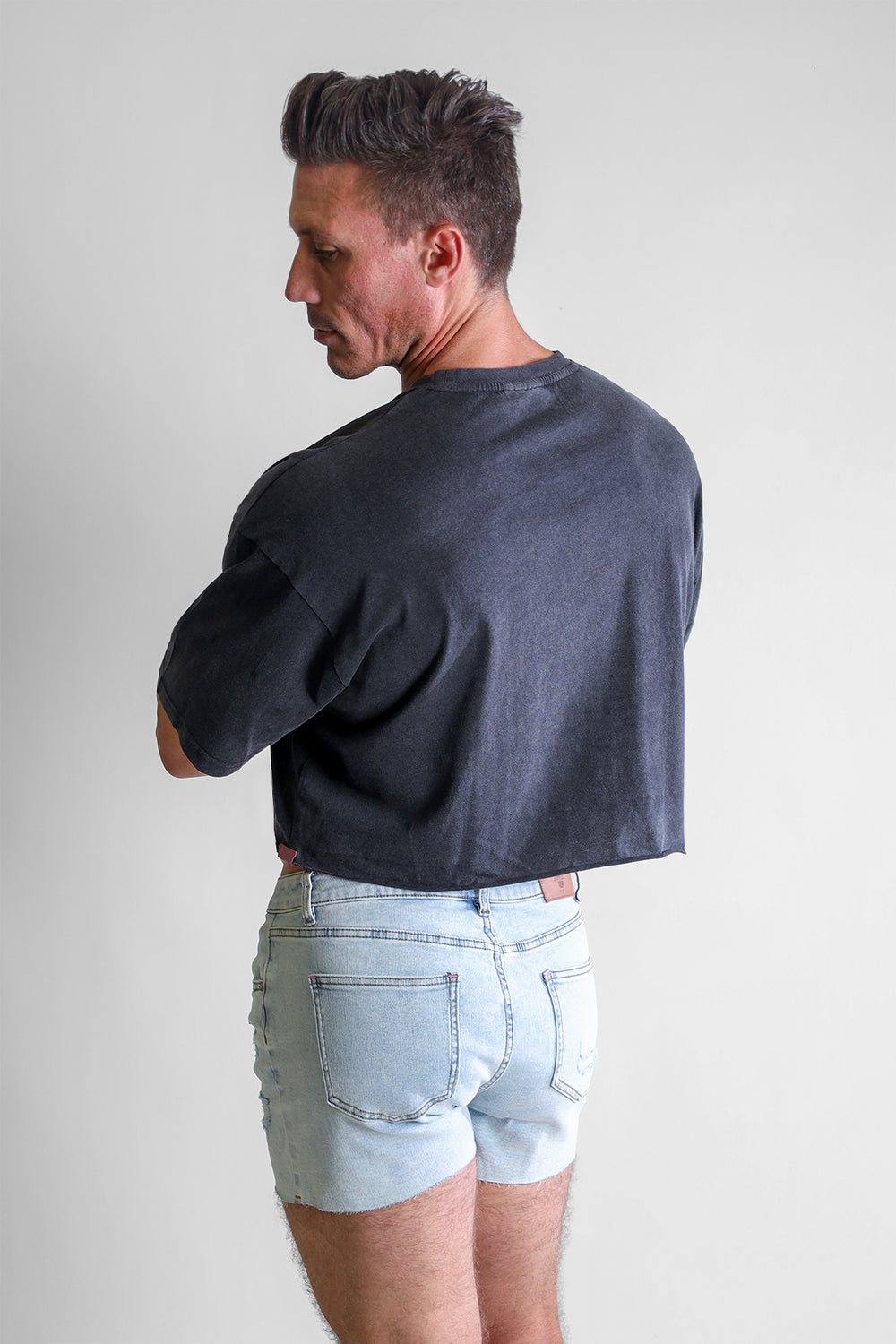 Vintage-Washed Drop-Shoulder Crop Tee - Beefcake